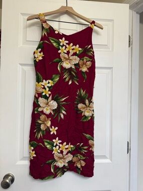 Berry Floral Midi Dress with Tropical Print
